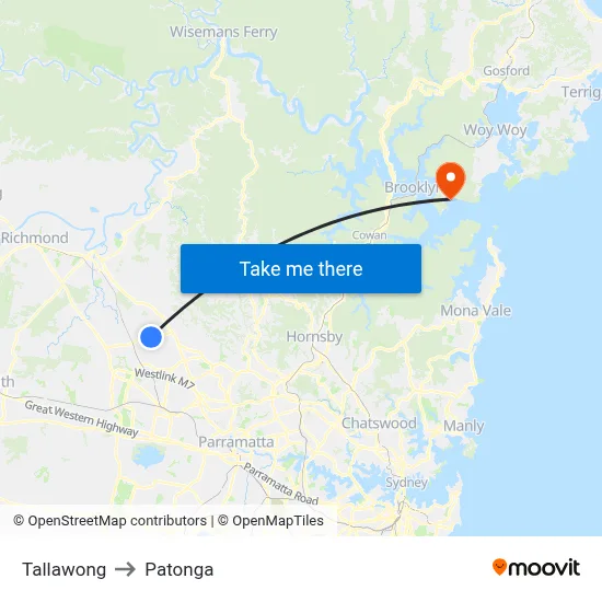 Tallawong to Patonga map