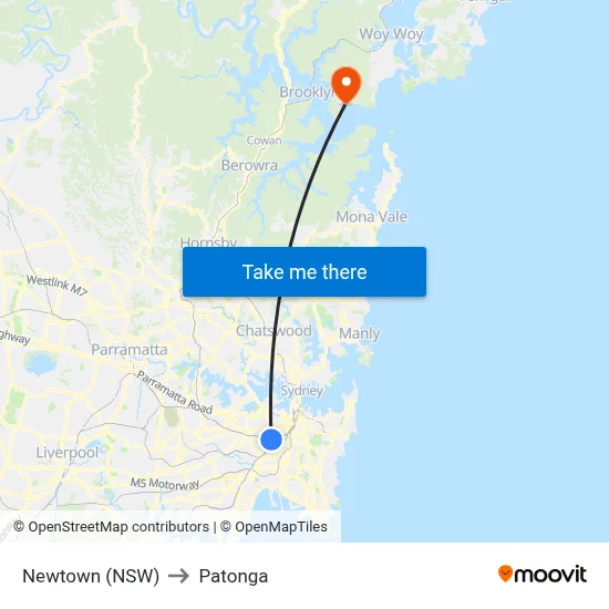 Newtown (NSW) to Patonga map