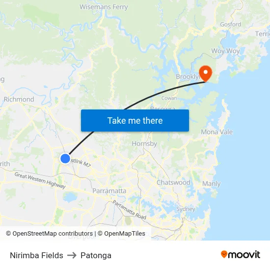 Nirimba Fields to Patonga map