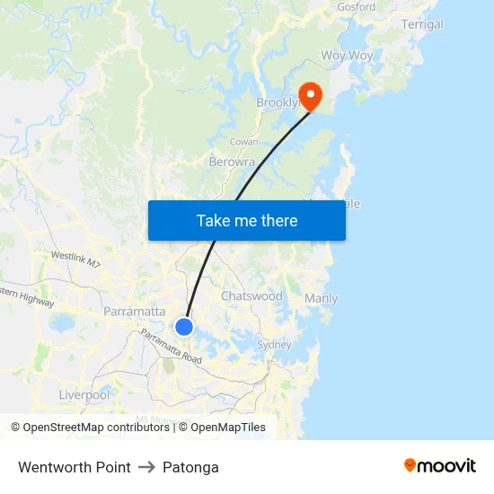 Wentworth Point to Patonga map