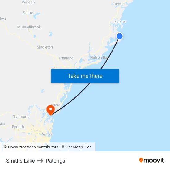 Smiths Lake to Patonga map