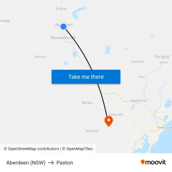 Aberdeen (NSW) to Paxton map