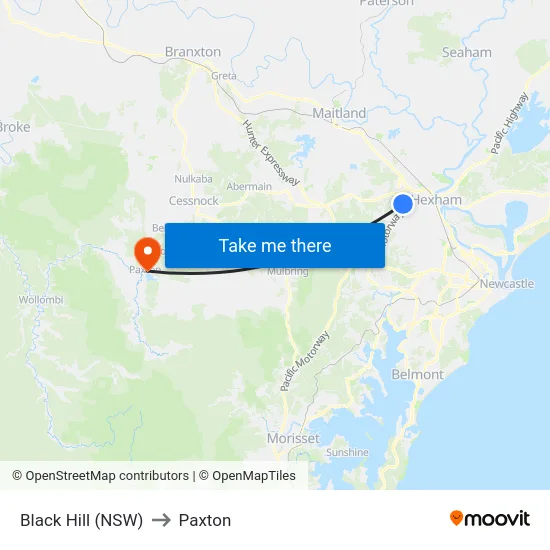 Black Hill (NSW) to Paxton map