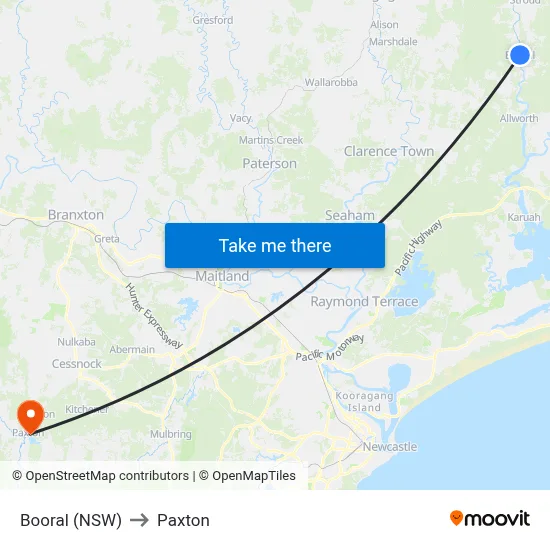 Booral (NSW) to Paxton map