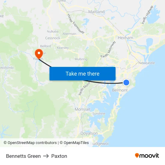 Bennetts Green to Paxton map
