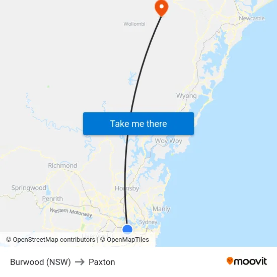 Burwood (NSW) to Paxton map