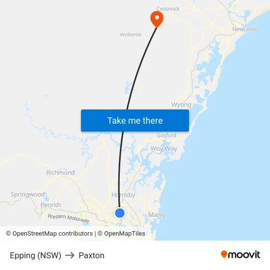 Epping (NSW) to Paxton map