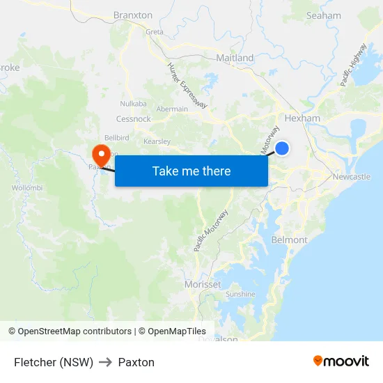 Fletcher (NSW) to Paxton map