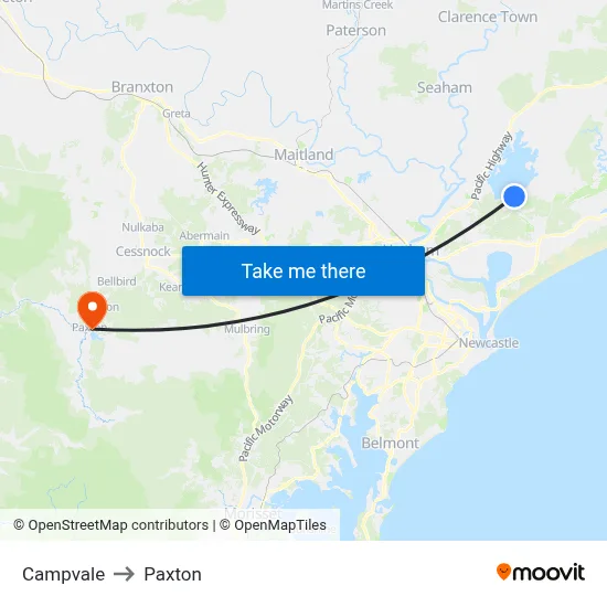 Campvale to Paxton map