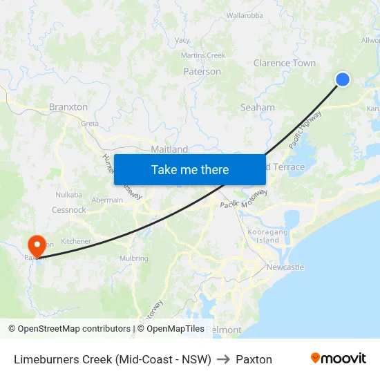 Limeburners Creek (Mid-Coast - NSW) to Paxton map