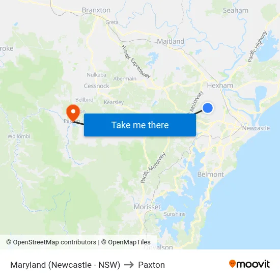Maryland (Newcastle - NSW) to Paxton map