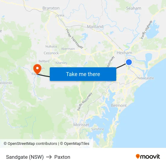 Sandgate (NSW) to Paxton map