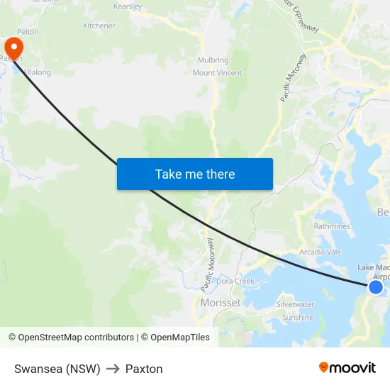 Swansea (NSW) to Paxton map