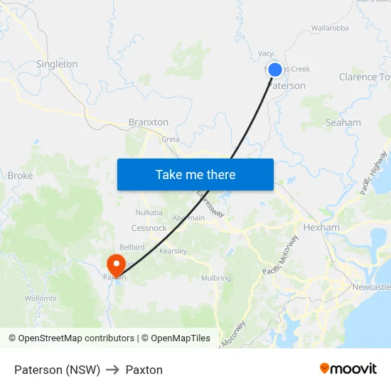 Paterson (NSW) to Paxton map