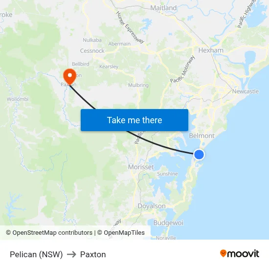 Pelican (NSW) to Paxton map