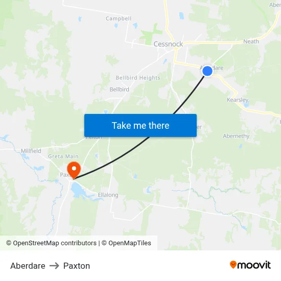 Aberdare to Paxton map