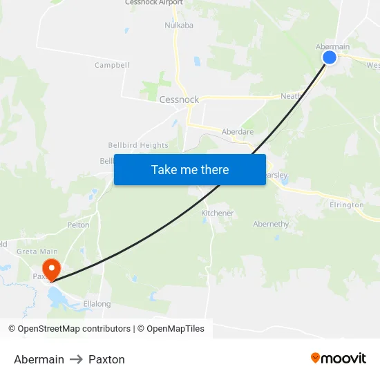 Abermain to Paxton map