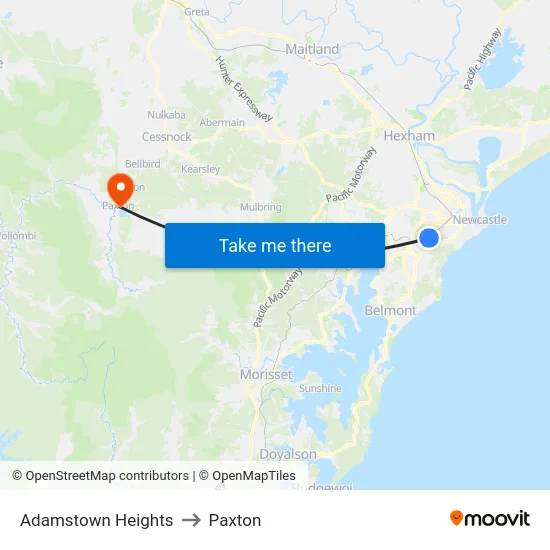 Adamstown Heights to Paxton map