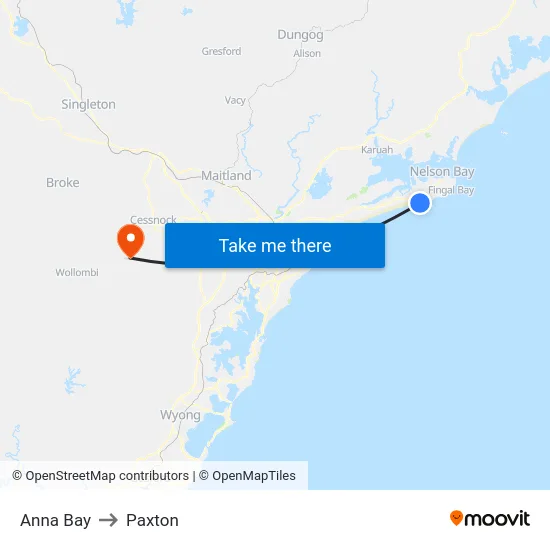 Anna Bay to Paxton map