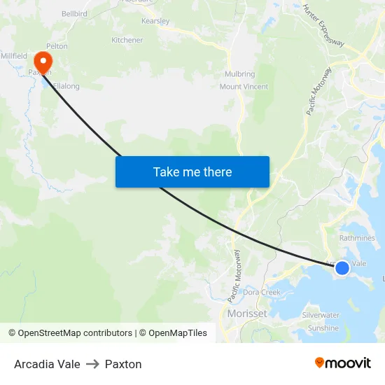 Arcadia Vale to Paxton map