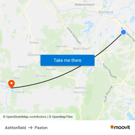 Ashtonfield to Paxton map