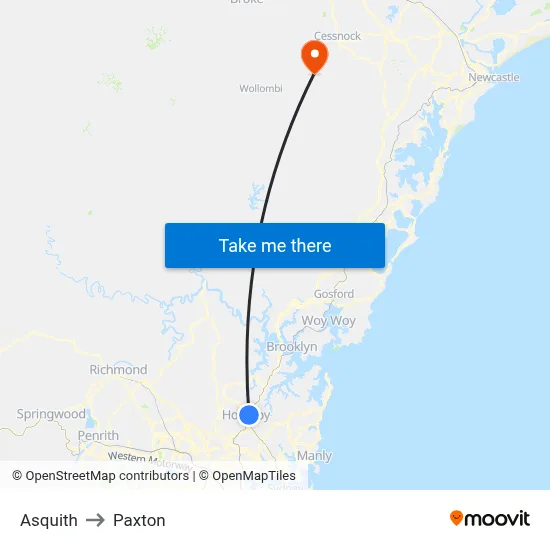 Asquith to Paxton map