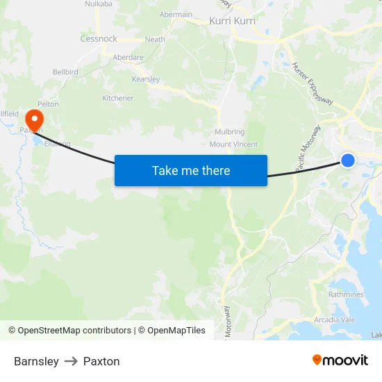 Barnsley to Paxton map