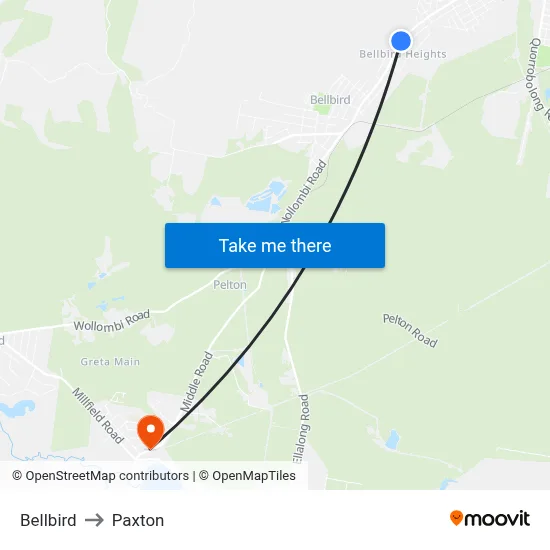 Bellbird to Paxton map