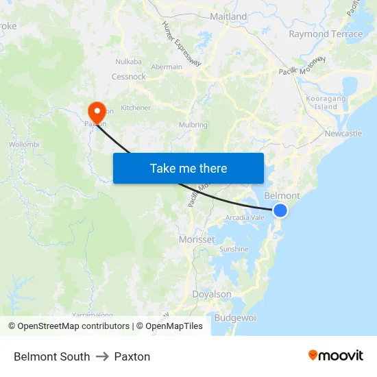 Belmont South to Paxton map