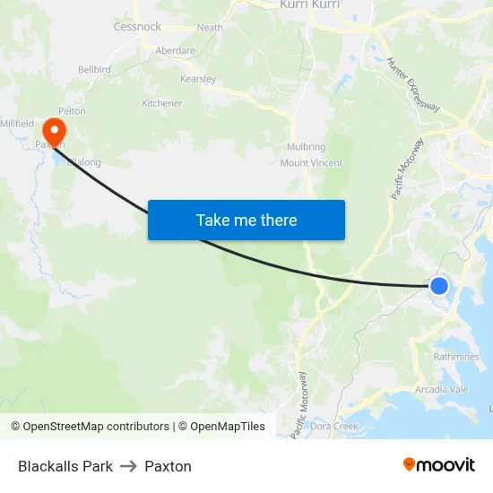 Blackalls Park to Paxton map