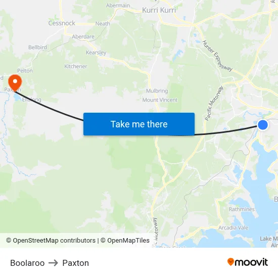 Boolaroo to Paxton map