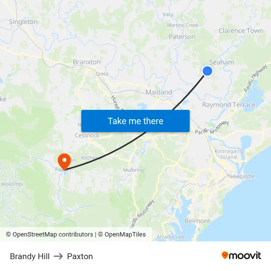 Brandy Hill to Paxton map