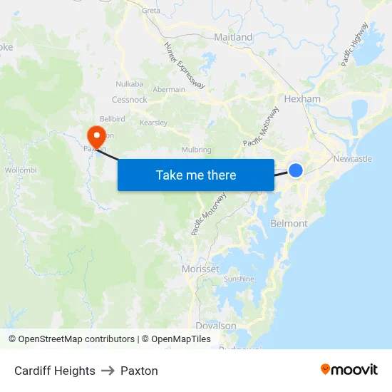 Cardiff Heights to Paxton map