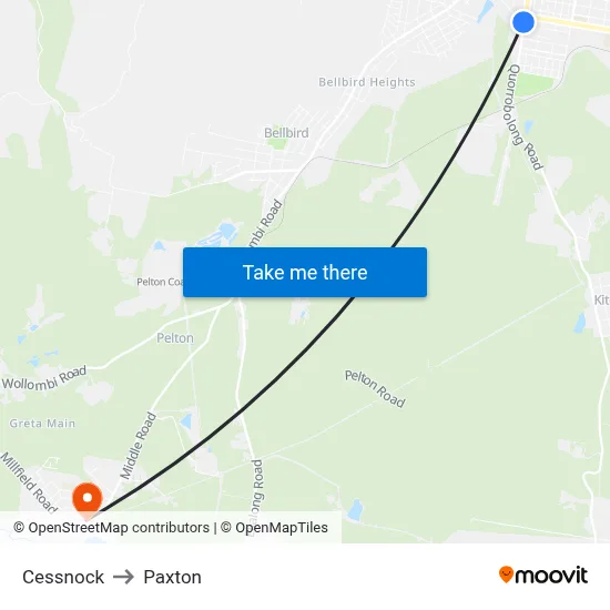Cessnock to Paxton map