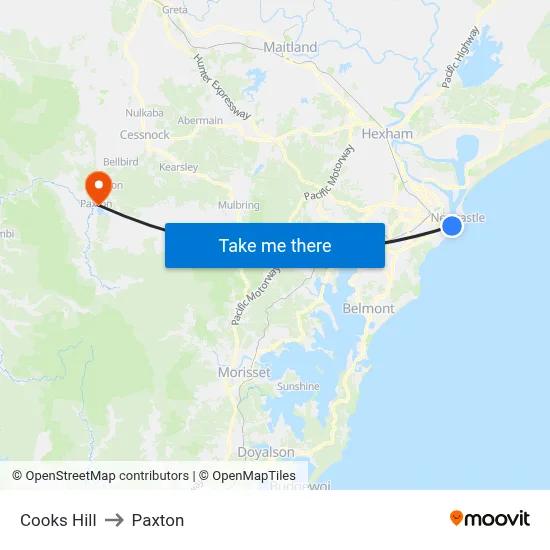 Cooks Hill to Paxton map