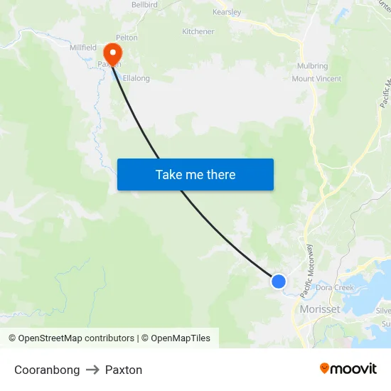 Cooranbong to Paxton map