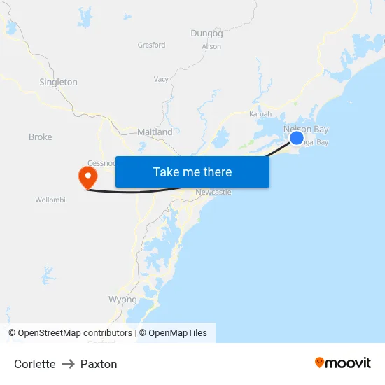Corlette to Paxton map