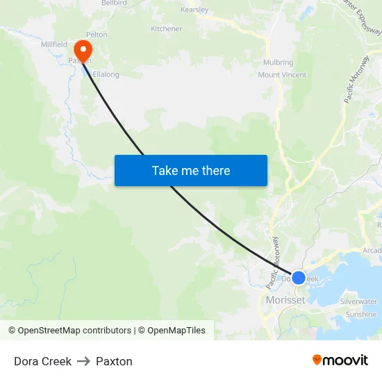 Dora Creek to Paxton map
