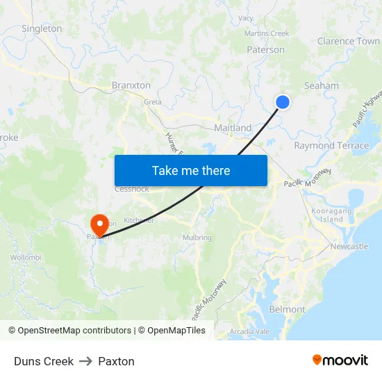 Duns Creek to Paxton map