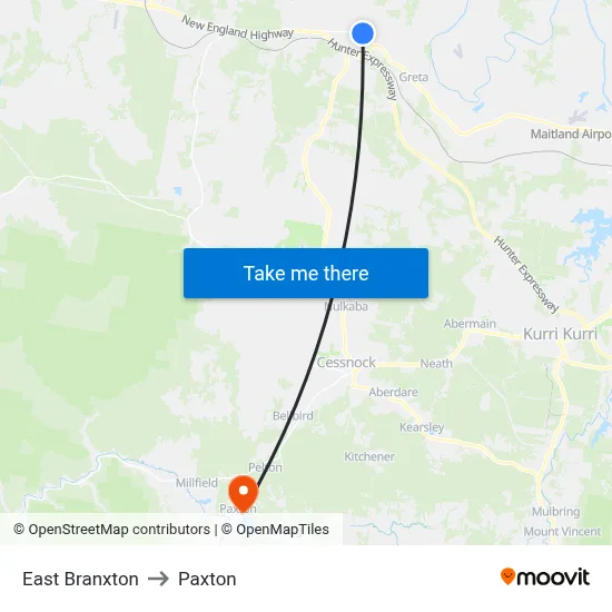 East Branxton to Paxton map