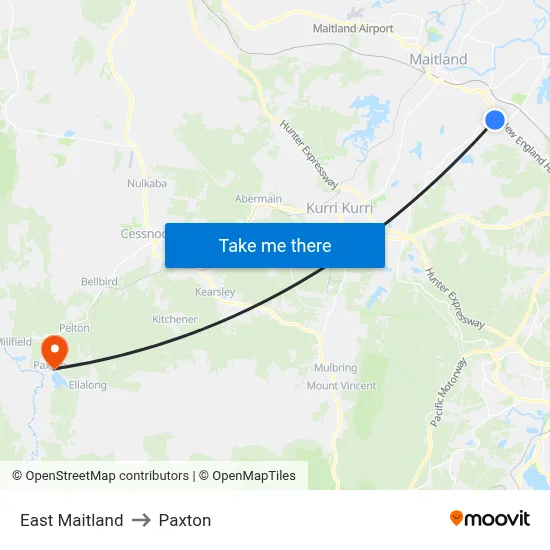 East Maitland to Paxton map