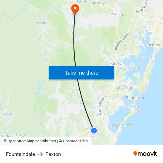 Fountaindale to Paxton map