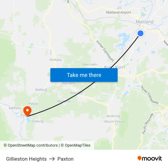 Gillieston Heights to Paxton map