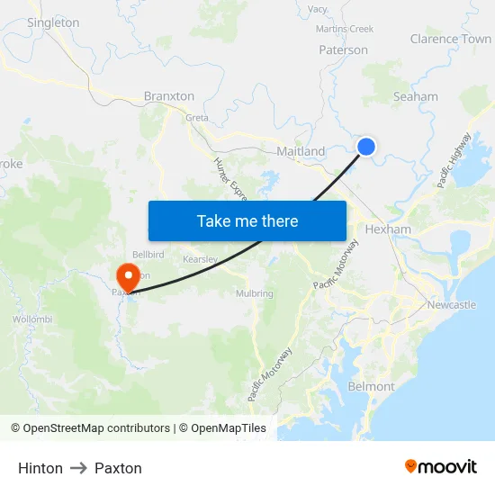 Hinton to Paxton map