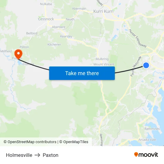 Holmesville to Paxton map