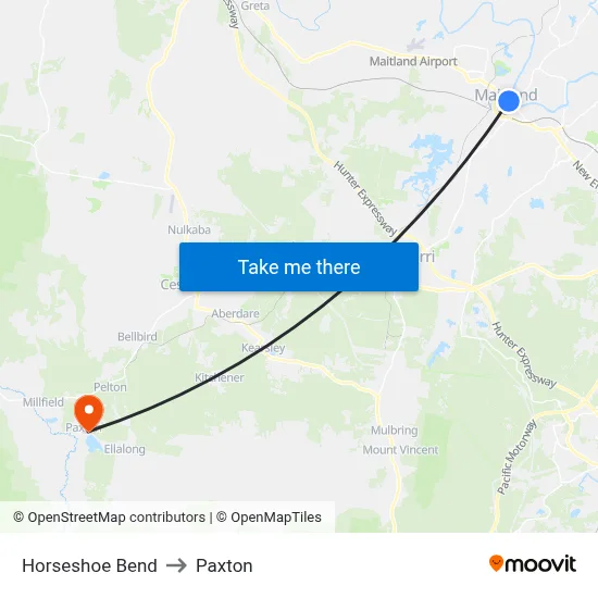 Horseshoe Bend to Paxton map