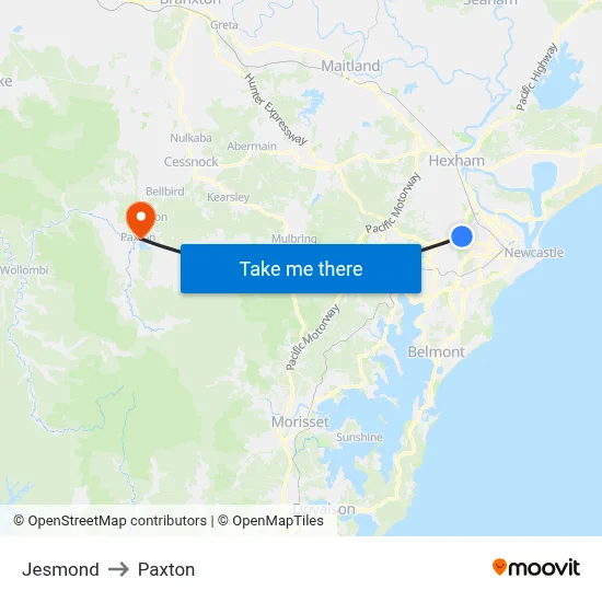 Jesmond to Paxton map