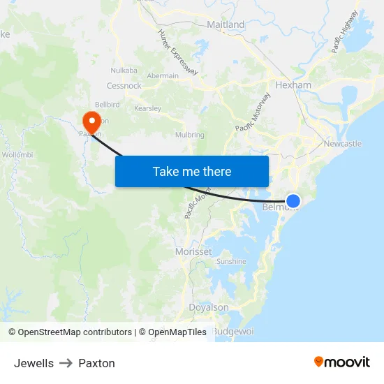 Jewells to Paxton map