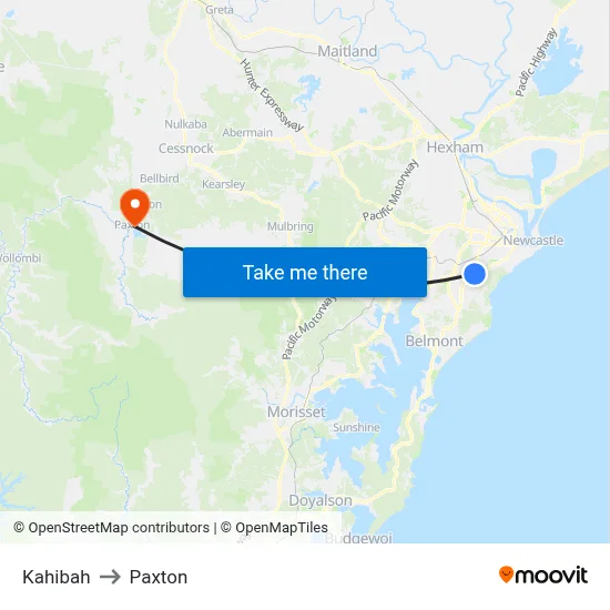 Kahibah to Paxton map