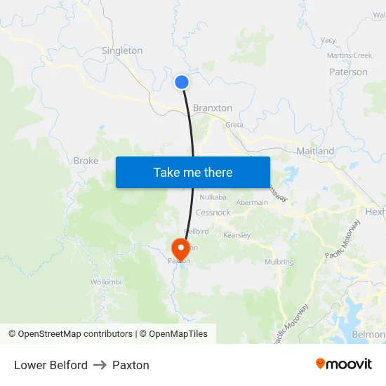 Lower Belford to Paxton map